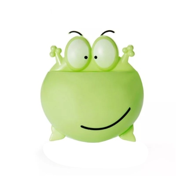 Toothbrush and toothpaste holder, frog head, green color